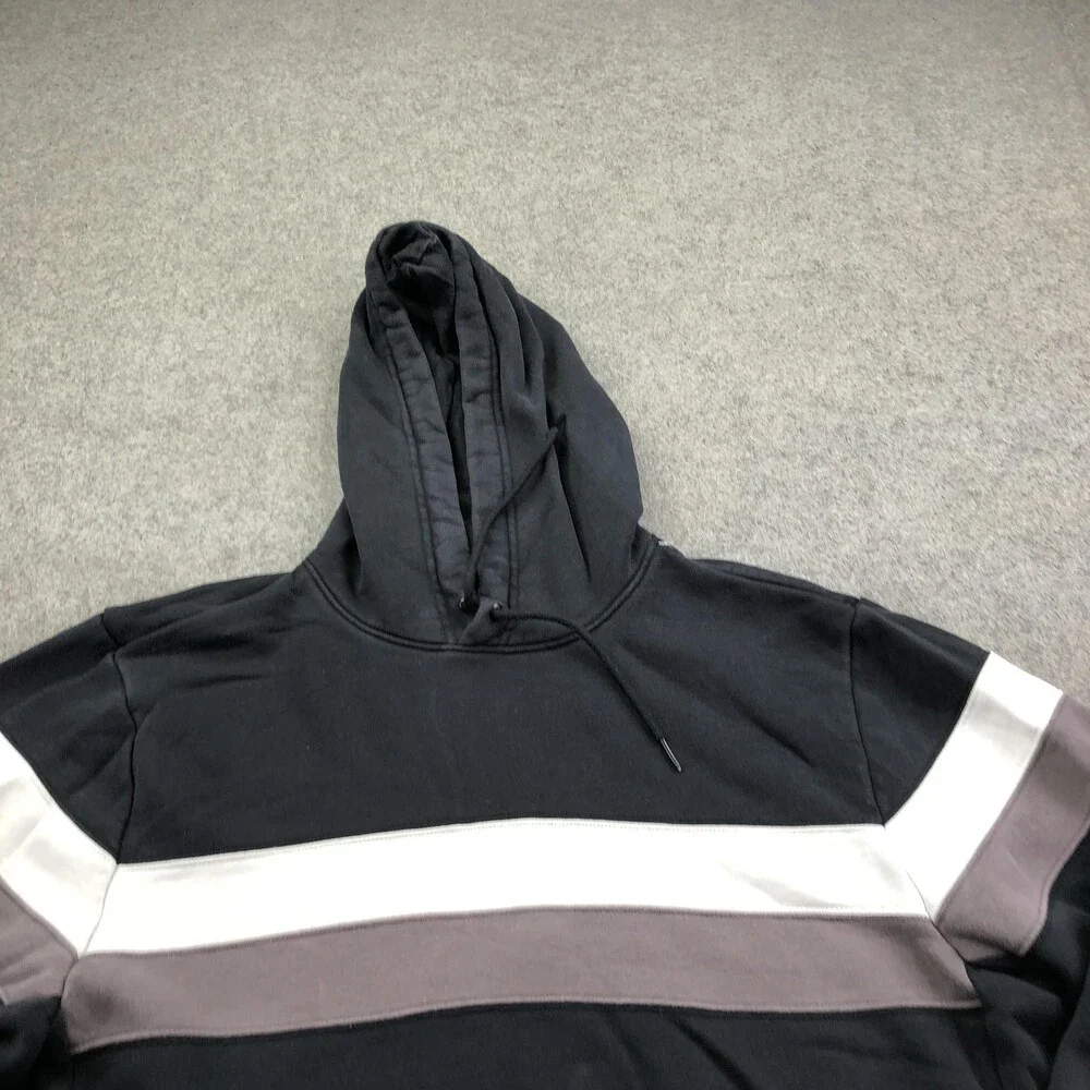 Nike SB Hoodie Mens Medium Black Pullover Fleece Sweatshirt Striped Logo Skate